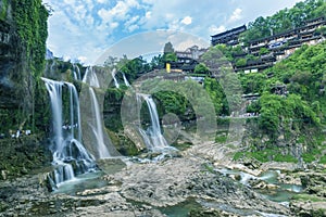 Beautiful waterfall in Furong ancient town, Xiangxi, Hunan, China