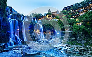 Beautiful waterfall in Furong ancient town, Xiangxi, Hunan, China