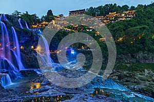 Beautiful waterfall in Furong ancient town, Xiangxi, Hunan, China