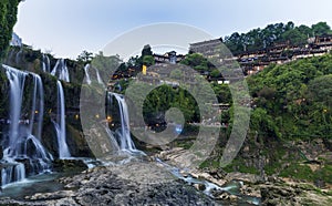 Beautiful waterfall in Furong ancient town, Xiangxi, Hunan, China