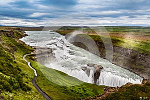 Beautiful waterfall Gullfoss, famous landmark in Iceland