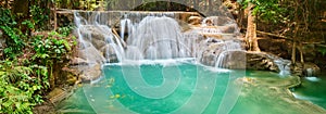 Beautiful waterfall Huai Mae Khamin, Thailand. Panorama