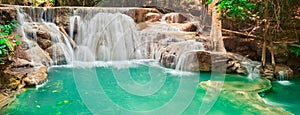 Beautiful waterfall Huai Mae Khamin, Thailand. Panorama