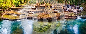 Beautiful waterfall Huai Mae Khamin, Thailand. Panorama