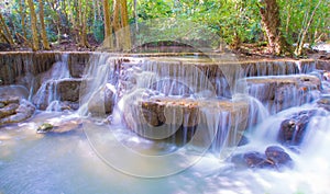 Beautiful waterfall, Huay Mae Ka Min waterfall at National Park Kanjanabur