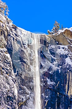 Beautiful Waterfall with icy mountains in Yosemite