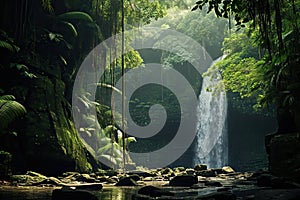 Krásný vodopád v džungle. tropický mystik. cestovat a dovolená 