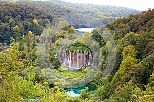 Beautiful waterfall landscape in Plitvice Lakes National Park, UNESCO natural world heritage and famous travel destination