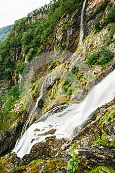 Beautiful waterfall in Norway. Amazing Norwegian nature landscap