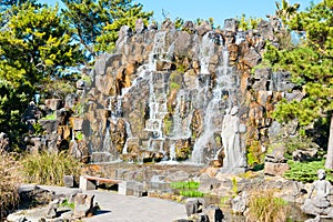 Beautiful waterfall park design at Hallim Park