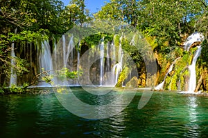 Beautiful waterfall in Plitvice Lakes National Park. Croatia