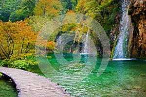 Beautiful Waterfall, Plitvice Lakes National park, Dalmatia, Croatia