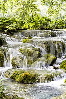 Beautiful waterfall in Plitvice Lakes National Park in summer