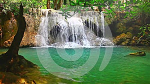 Beautiful waterfall in rain forest, Flare effect, HD 1080P