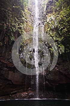 Beautiful waterfall Risco at Levada das 25 Fontes, Madeira