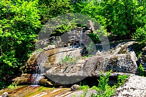 Beautiful waterfall in Sofiyivka park in Uman, Ukraine