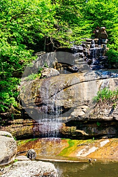 Beautiful waterfall in Sofiyivka park in Uman, Ukraine