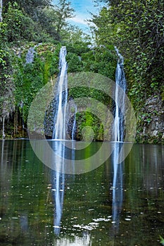 Beautiful waterfall in Spain in Catalonia, near the small village Les Planes de Hostoles