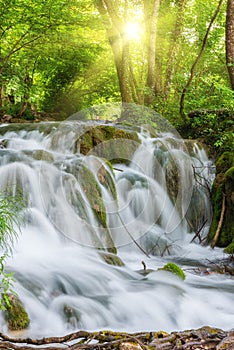 Beautiful waterfall at summer Plitvice Lakes National Park, Croatia