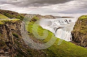 Beautiful waterfall and surrounding landscape of Gullfoss Waterfall Iceland