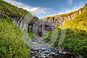 beautiful waterfall Svartifoss in Skaftafell national park, Iceland