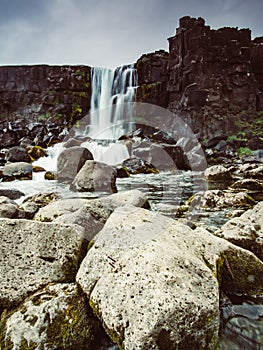 Beautiful waterfall Thingvellir National Park, Iceland, Iceland