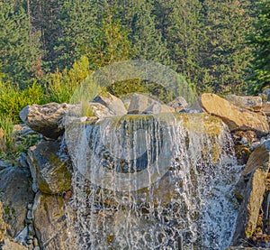 A beautiful waterfall in the tourist destination of Coeur D`Alene, Idaho