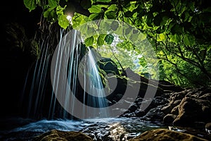 Beautiful waterfall in tropical forest, Thailand. Long exposure shot. Generative AI