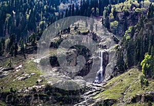 Beautiful waterfall on the way to Gulmarg, Kashmir
