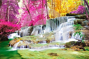 Beautiful waterfall in wonderful autumn forest of national park, Huay Mae Khamin waterfall, Kanchanaburi Province photo