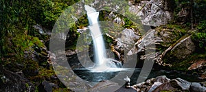 Beautiful waterfalls in the green nature, Wainui Falls, Abel Tasman, New Zealand