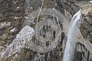 Beautiful Waterfalls On The Jump Of The River Nervion Snowy. Nature Landscapes Snow.