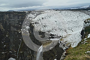 Beautiful Waterfalls On The Jump Of The River Nervion Snowy. Nature Landscapes Snow.