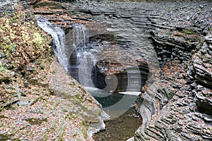 Beautiful waterfalls and narrow gorge near Watkin Glens Falls, New York, U.S