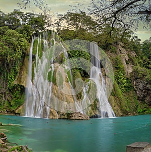 beautiful waterfalls,old mines & x28;minas viejas & x29;, san luis potosi mexico. sunset peace concept photo