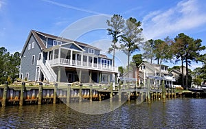 Beautiful waterfront homes by the bay near Rehoboth Beach, Delaware, U.S.A