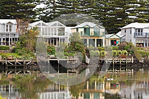 Beautiful waterfront houses along the Moyne River in Port Fairy, Australia. .