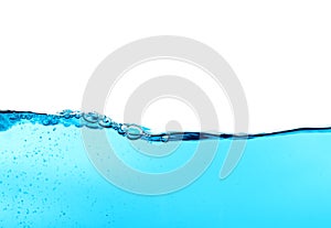 Beautiful wave and nice bubbles of pure drinking water isolated on white background