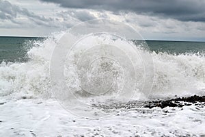 Beautiful waves of the sea foaming, breaking