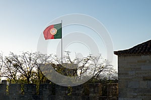 Beautiful waving Portuguese flag on Saint George Castle. Lisbon