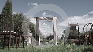 Beautiful wedding arch. Arch for the wedding ceremony, decorated cloth