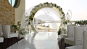 Beautiful wedding arch of flowers for cerimony wedding mural. Wedding arch and a place for wedding ceremony painting