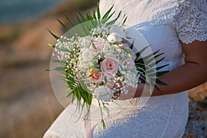 Beautiful wedding Bouquet on the beach