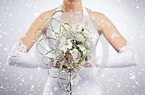 Beautiful wedding bouquet in bride's hands