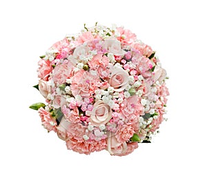 Beautiful wedding bouquet of roses and carnations. isolated.