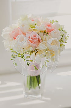 Beautiful wedding bouquet of tulips and roses