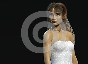 Beautiful wedding bride. 3D rendering.