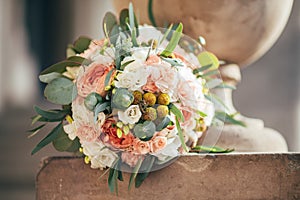 Beautiful wedding buoquet with roses