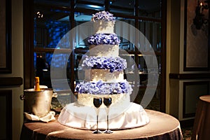 Beautiful wedding cake at a wedding reception