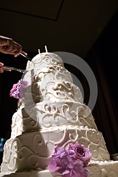 Beautiful wedding cake at a wedding reception